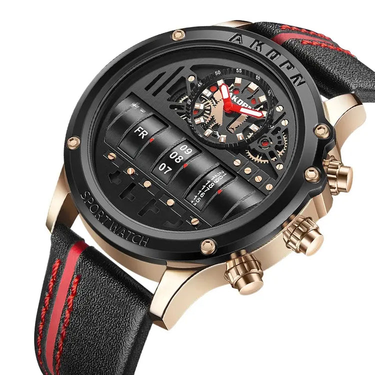 Luxury Mechanical Watch Unique Rotate Date Leather Strap Inspirational Watches