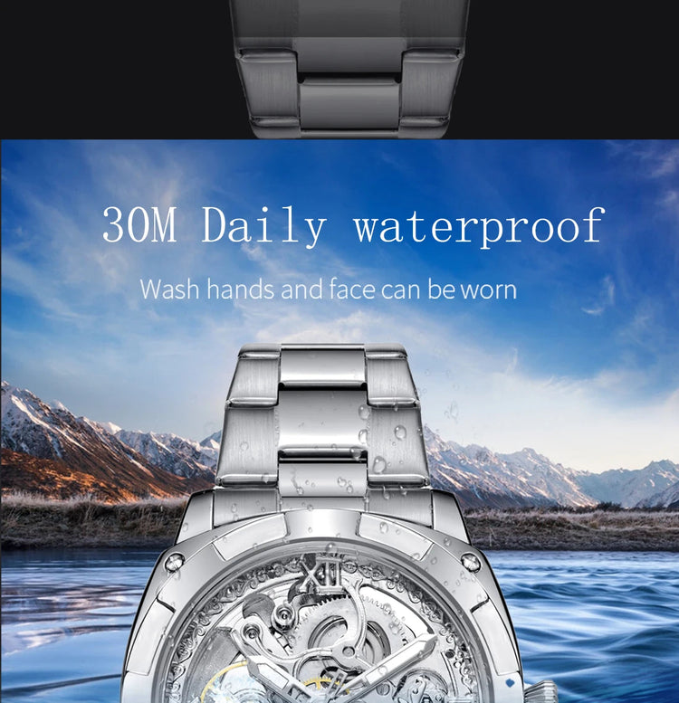 Men automatic watch luxury mechanical watches waterproof skeleton  wholesale stainless steel gift watch Inspirational Watches