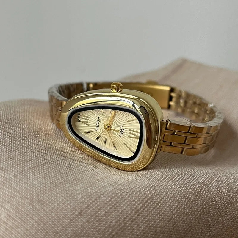 Brand Snake Head Dial Women Watch Luxury Ladies Quartz Watches Droplet Shaped Roman Numeral Steel Strap Wristwatches Gift Clock Inspirational Watches