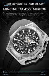 MEGIR Skeleton Dial Men Mechanical Watch Silicone Strap 316 Stainless Steel Case 50M Waterproof Automatic Wristwatches Men&