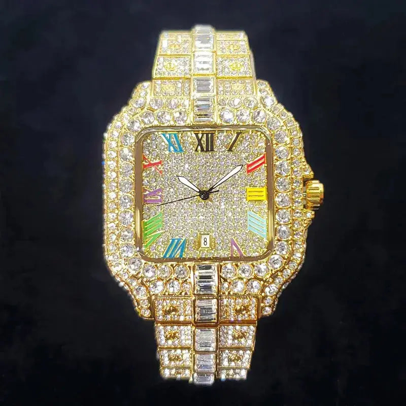 Rainbow Iced Out Square Watch Inspirational Watches