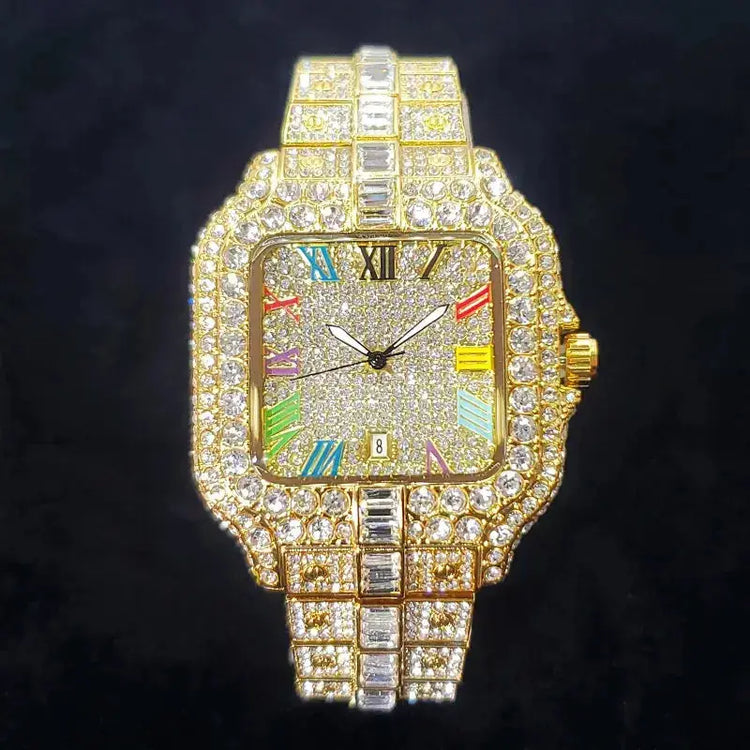Rainbow Iced Out Square Watch Inspirational Watches