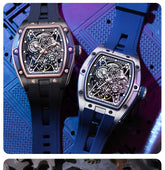 Mechanical Watch for Men Fashion Sport Analog Automatic Wristwatch Skeleton Stainless 50M Waterproof Watches with Tonneau Dial Inspirational Watches