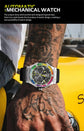 PINDU Watches High Quality Luxury Color Diamond Mechanical Watch For Men Waterproof Stainless Steel Silicone Strap Fashion Watch Inspirational Watches