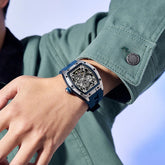 Mechanical Watch for Men Fashion Sport Analog Automatic Wristwatch Skeleton Stainless 50M Waterproof Watches with Tonneau Dial Inspirational Watches