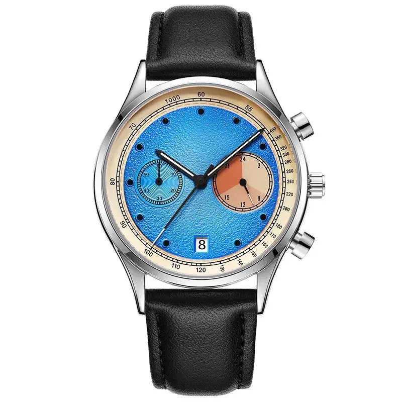 Creative Fruit Design Dial Multi-function Quartz Watch Men Personalized Leather Strap Calendar Unique Wristwatch Men Clock Inspirational Watches