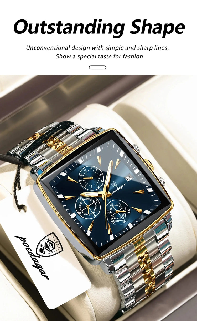 POEDAGAR Business Quartz Man Wristwatch Stainless Steel Waterproof Luminous Men Clock Chronograph Date Sport Men&