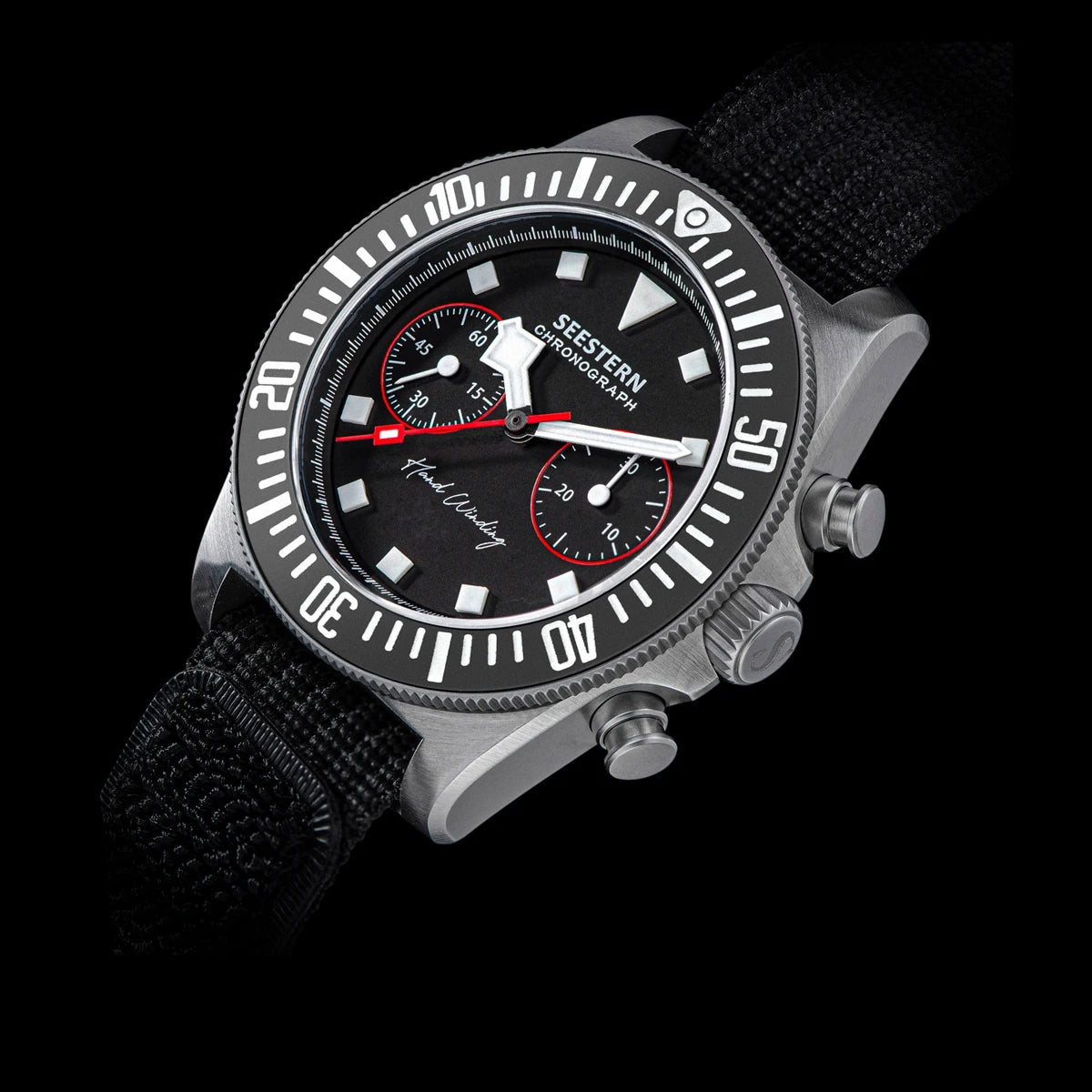 SEESTERN Chronograph Man of Watch Mechanical Tianjin ST1901 Movement Sapphire Wristwatches Nylon Sticker Strap Luminous Skeleton Inspirational Watches