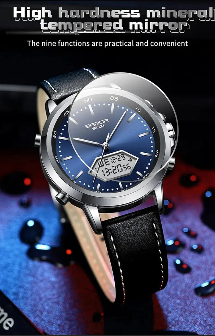 Dual Display Multi functional Night Light Waterproof Business Sports Watch Inspirational Watches