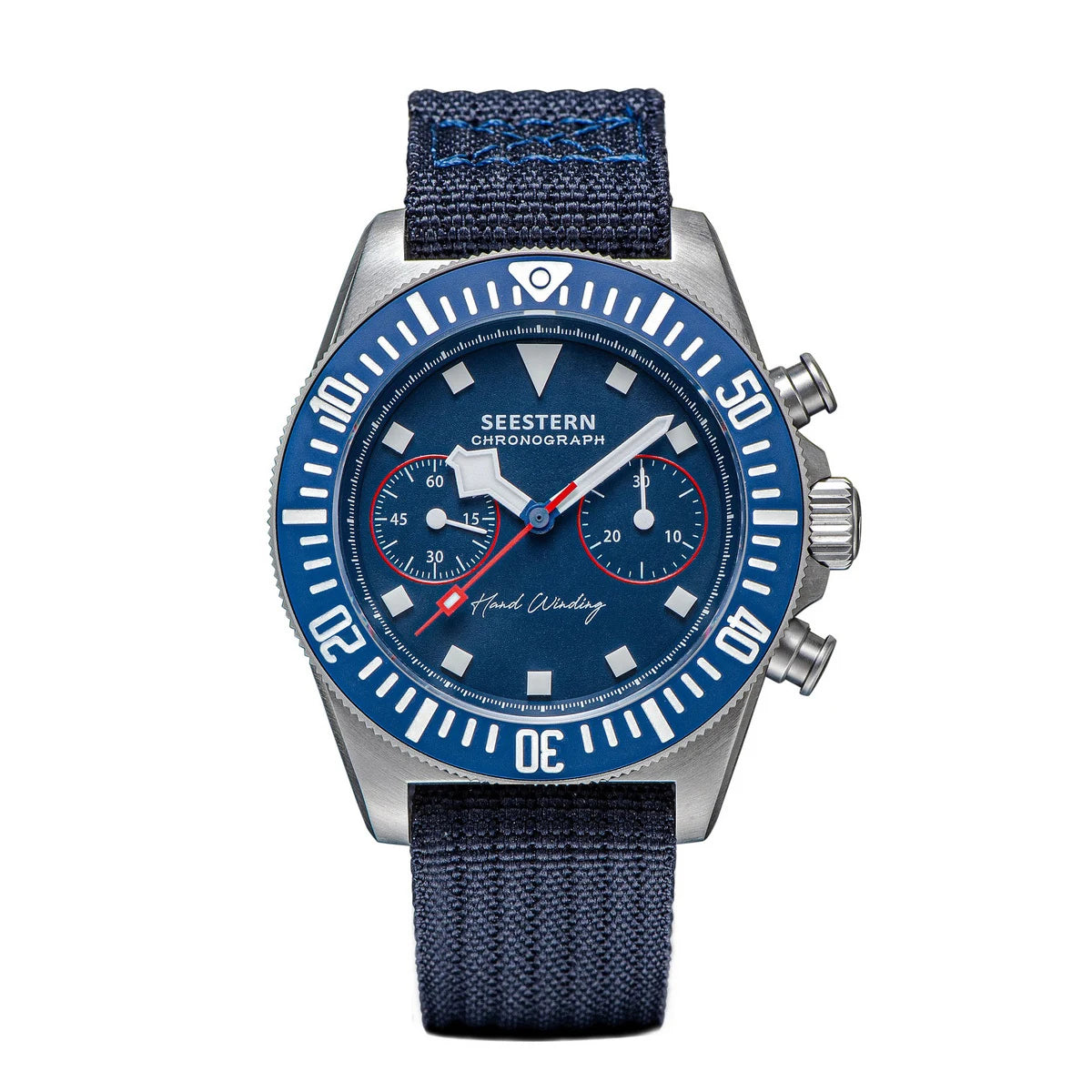 SEESTERN Chronograph Man of Watch Mechanical Tianjin ST1901 Movement Sapphire Wristwatches Nylon Sticker Strap Luminous Skeleton Inspirational Watches