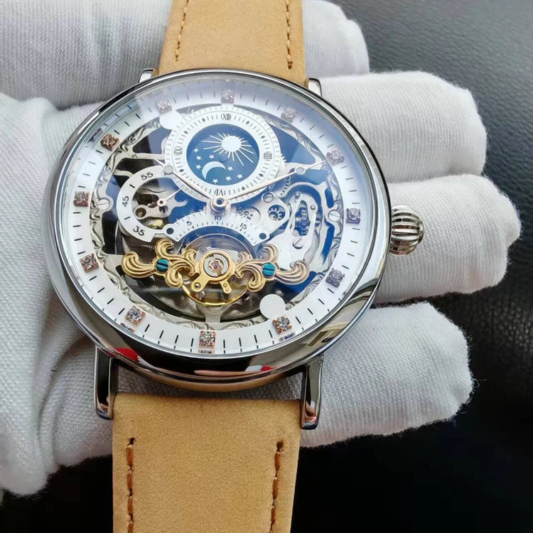 Skeleton Mechanical Watches Men Fashion Wristwatch Male Leather Watchband Man Clock Inspirational Watches