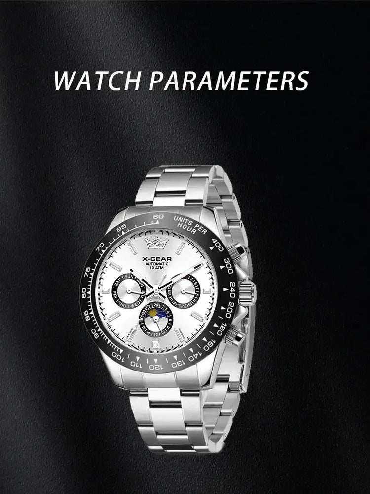 Automatic Watch with Ceramic Bezel Three Eyes Six Hands Waterproof Luminous - Inspirational Watches