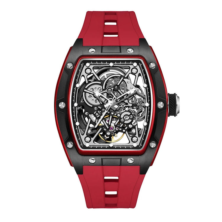 Mechanical Watch for Men Fashion Sport Analog Automatic Wristwatch Skeleton Stainless 50M Waterproof Watches with Tonneau Dial Inspirational Watches