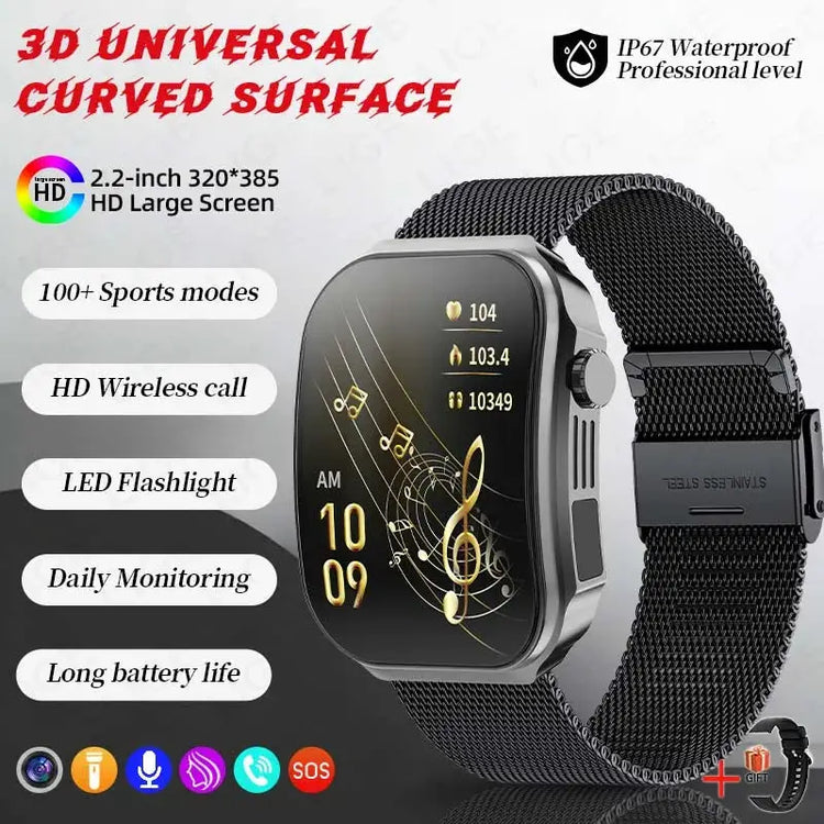 LIGE New 2.2-inch 3D Curved Screen Smart Watch With LED Light Thermometer Health Monitor Smartwatch BT Call Sports Fitness Watch Inspirational Watches