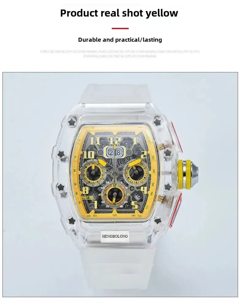six-pin multi-functional running second engraving hollow quartz watch - Inspirational Watches
