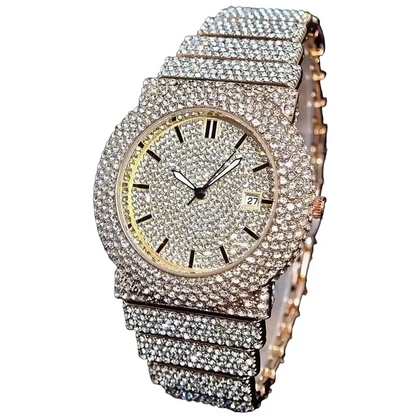 Iced Out Diamond-Style Quartz Watch – Stainless Steel Hip Hop Design