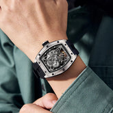 Mechanical Watch for Men Fashion Sport Analog Automatic Wristwatch Skeleton Stainless 50M Waterproof Watches with Tonneau Dial Inspirational Watches
