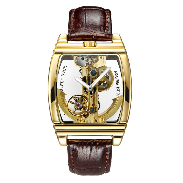 Transparent Automatic Mechanical Watch Men Steampunk Skeleton Luxury Gear Self Winding Leather Mens Clock Watches Montre Homme Inspirational Watches