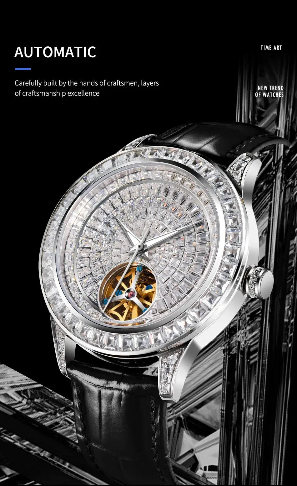 Diamonds Face Tourbillon Mechanical Luminous Waterproof Mechanical Inspirational Watches