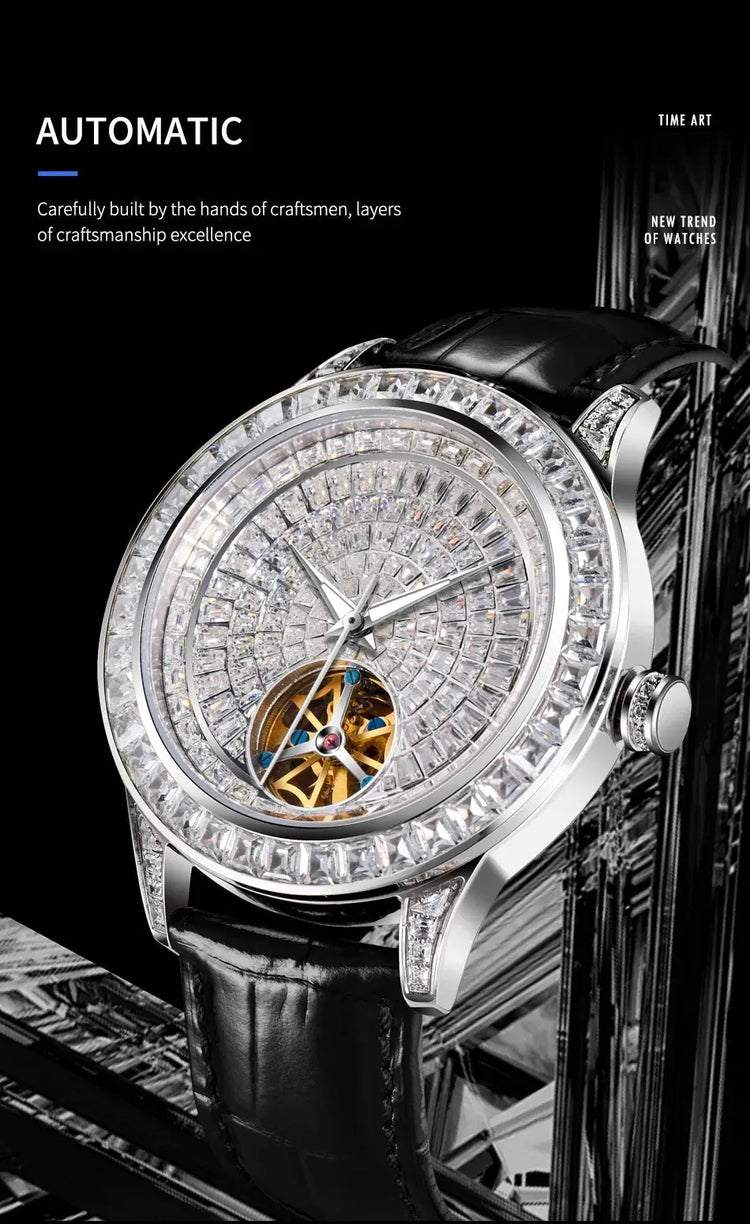 Diamonds Face Tourbillon Mechanical Luminous Waterproof Mechanical Inspirational Watches