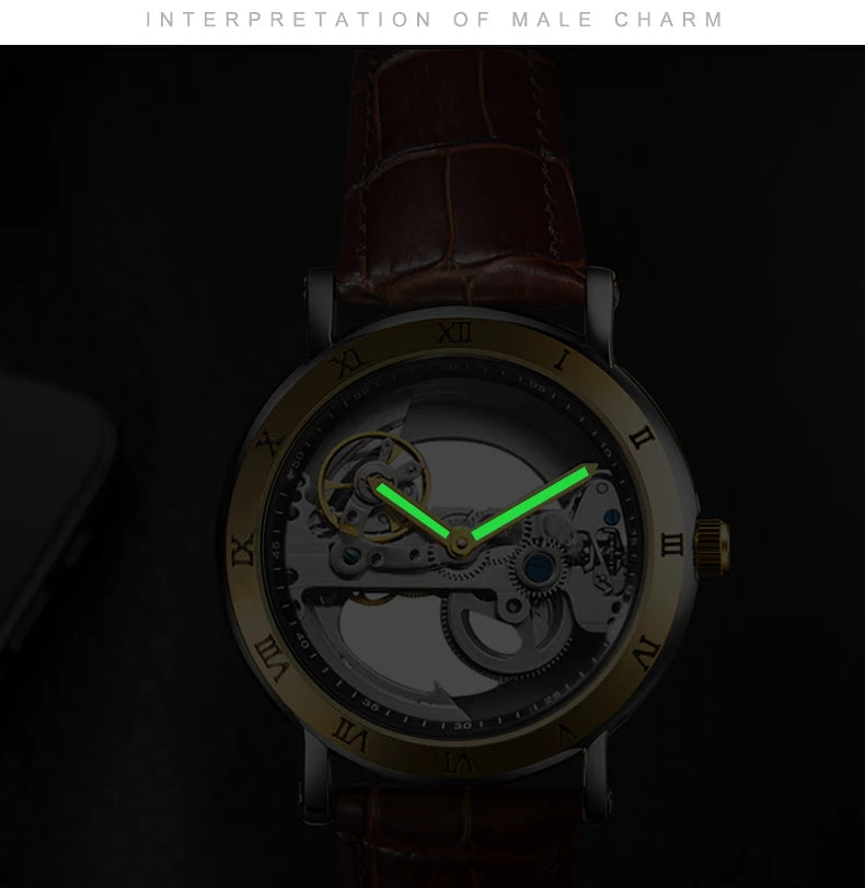 Mechanical Wristwatches Watches for Man Watches Golden Bridge Skeleton Automatic Mechanical Mens Watch reloj hombre montre homme Inspirational Watches