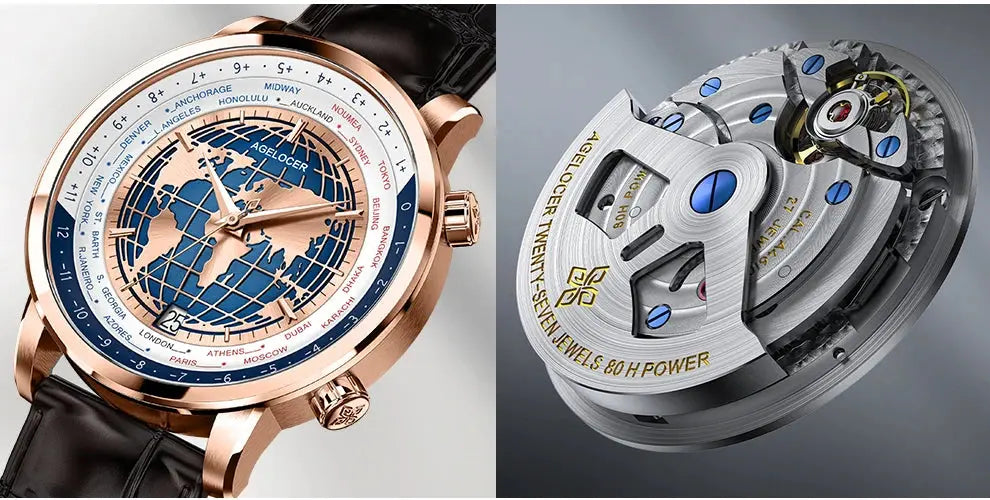World Time Automatic Mechanical Calendar Stainless Steel Inspirational Watches