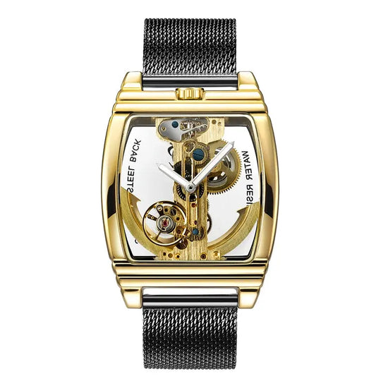 Top Brand Luxury Automatic Mechanical Transparent Skeleton Bridge Watch Leather Belt Inspirational Watches