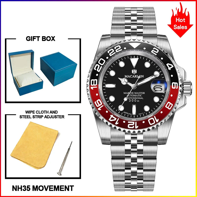MACARLON Design 2026 New NH35 Mechanical Watch Men 41mm Sapphire Glass Luminous Stainless Steel 300M Waterproof Automatic Watch Inspirational Watches