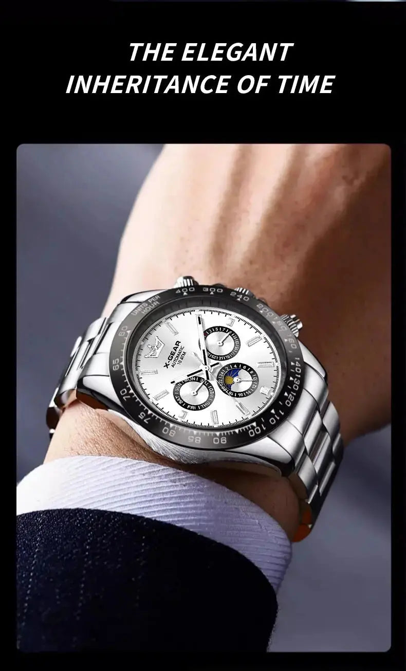 Automatic Watch with Ceramic Bezel Three Eyes Six Hands Waterproof Luminous - Inspirational Watches