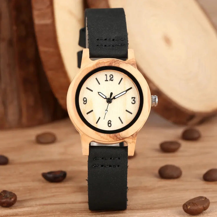 Elegant Women’s Wooden Watch – Genuine Leather Strap & Luxury Quartz Timepiece - Inspirational Watches