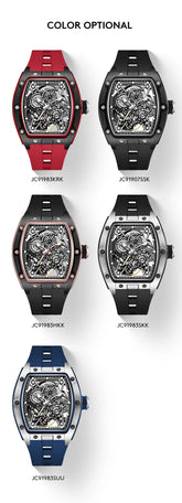 Mechanical Watch for Men Fashion Sport Analog Automatic Wristwatch Skeleton Stainless 50M Waterproof Watches with Tonneau Dial Inspirational Watches