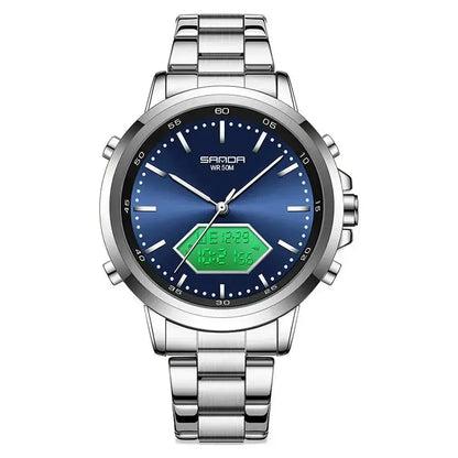 Dual Display Multi functional Night Light Waterproof Business Sports Watch Inspirational Watches