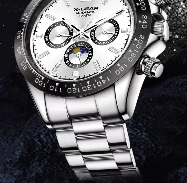 Automatic Watch with Ceramic Bezel Three Eyes Six Hands Waterproof Luminous - Inspirational Watches