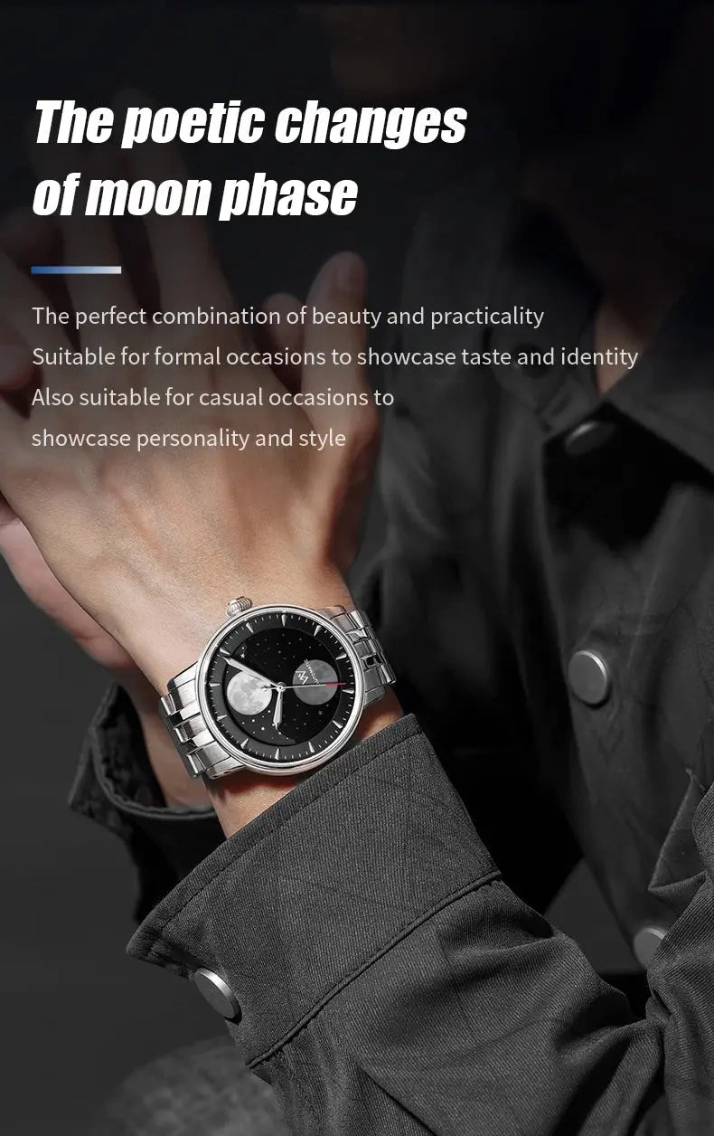 Lunar Moon Phase Automatic Mechanical Sapphire Waterproof Twin Moons Inspirational Watches