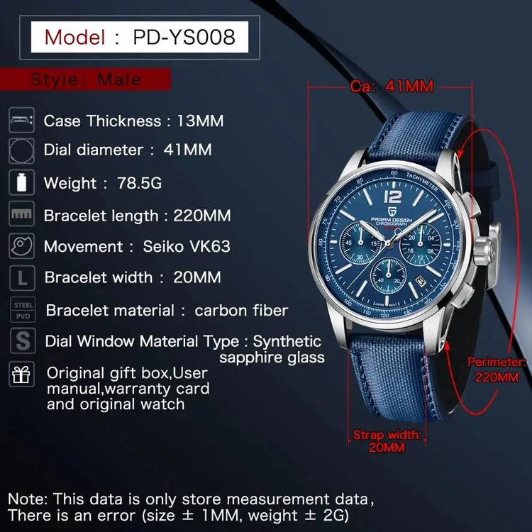Chronograph Japan Vk63 Sport Quartz Wristwatch Sapphire Date 100m Waterproof - Inspirational Watches