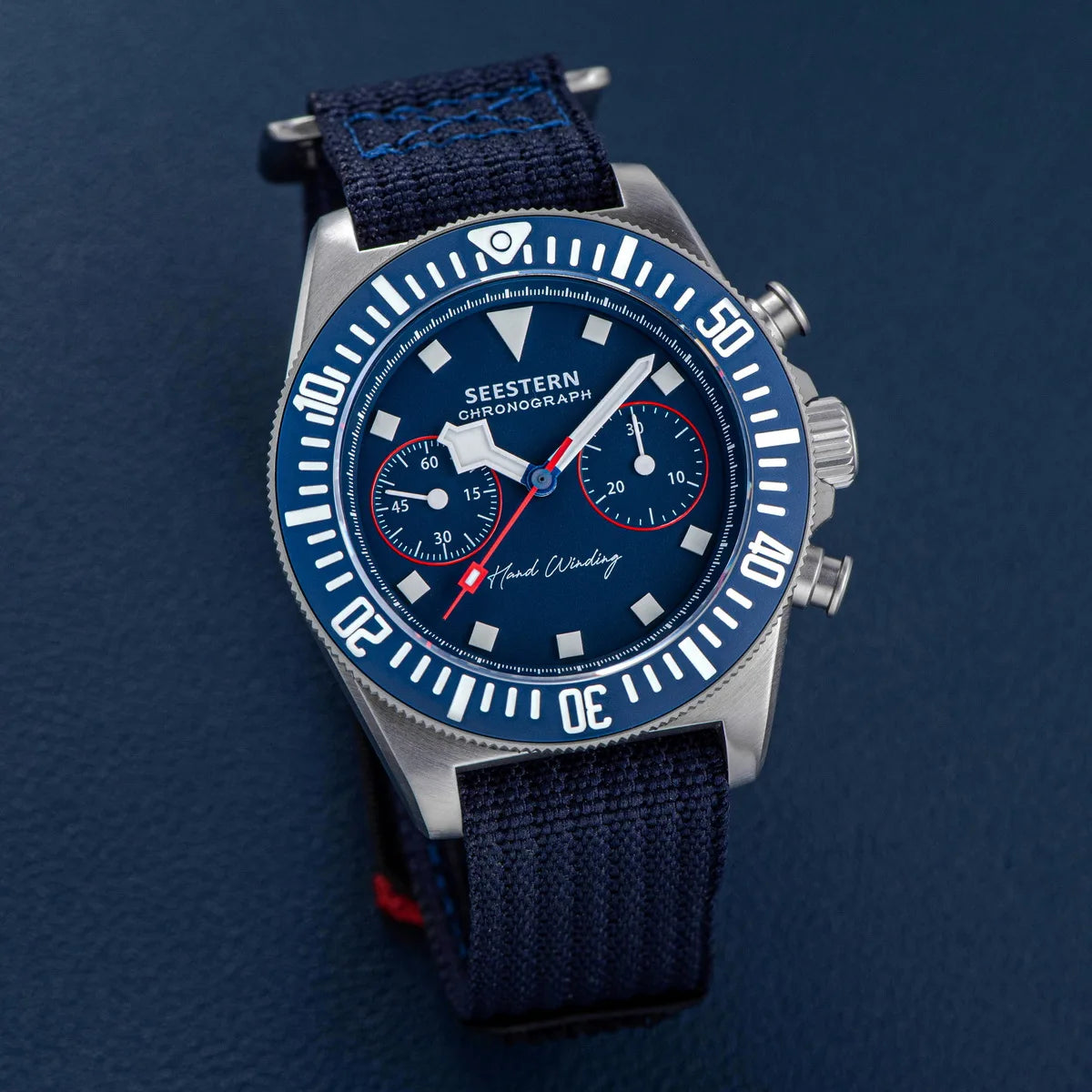 SEESTERN Chronograph Man of Watch Mechanical Tianjin ST1901 Movement Sapphire Wristwatches Nylon Sticker Strap Luminous Skeleton Inspirational Watches