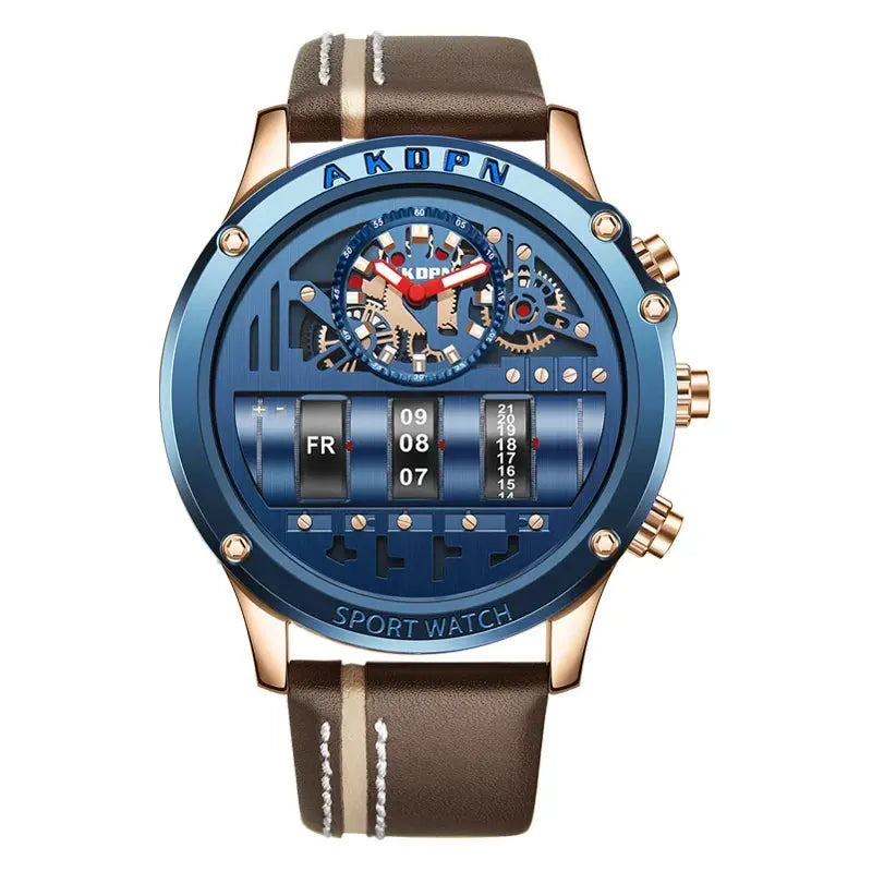 Luxury Mechanical Watch Unique Rotate Date Leather Strap Inspirational Watches