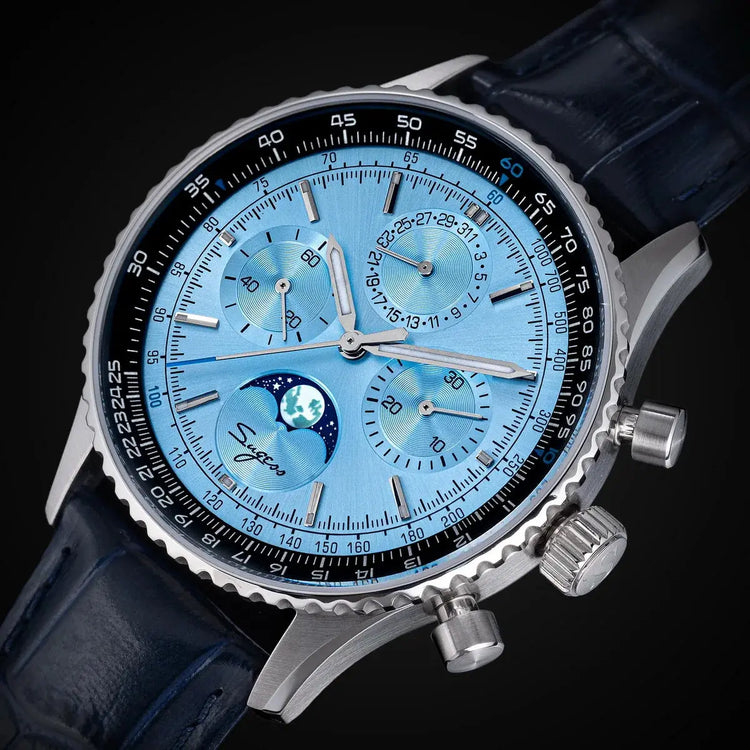 Moon phase Pilot Chronograph Mechanical Tianjin ST1908 Movement Inspirational Watches