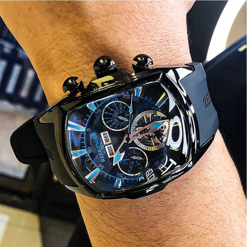 Reef Tiger 316L Stainless Steel Wine Barrel Automatic Watch Fashion Mulitfunction Tourbillon Mechanical Watches for Men RGA3069 Inspirational Watches