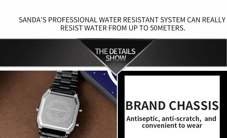Stainless Steel LED Digital Dual Display Clock Waterproof Sports Watch Inspirational Watches
