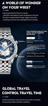 World Time Original Automatic Mechanical High Quality Sapphire Inspirational Watches