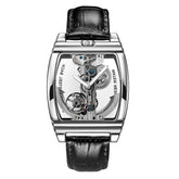 SHENHUA Mens Watches Top Brand Luxury Automatic Mechanical Transparent Skeleton Bridge Watch Leather Belt Wristwatch Male Clock Inspirational Watches