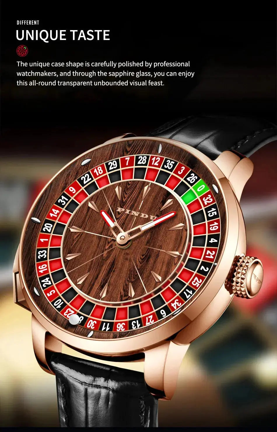 Wood Grain Mechanical Button Gambling Table Game Roulette - Inspirational Watches