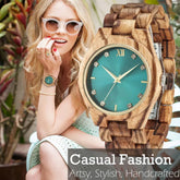Diamond & Natural Wood Gold Dial Watch Ladies Inspirational Watches