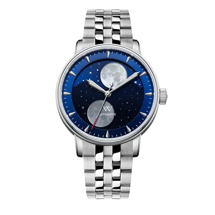 Lunar Moon Phase Automatic Mechanical Sapphire Waterproof Twin Moons Inspirational Watches