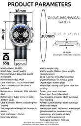 Multifunction Chronograph Luxury Watch For Men 100M Waterproof Inspirational Watches