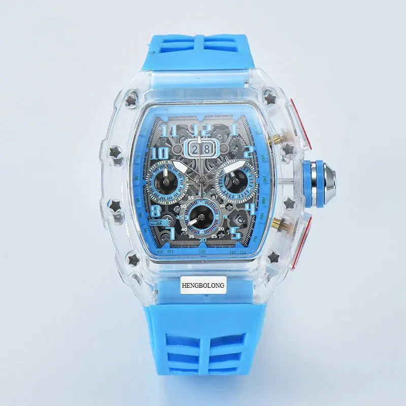 six-pin multi-functional running second engraving hollow quartz watch - Inspirational Watches