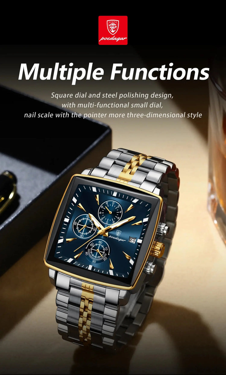 POEDAGAR Business Quartz Man Wristwatch Stainless Steel Waterproof Luminous Men Clock Chronograph Date Sport Men&
