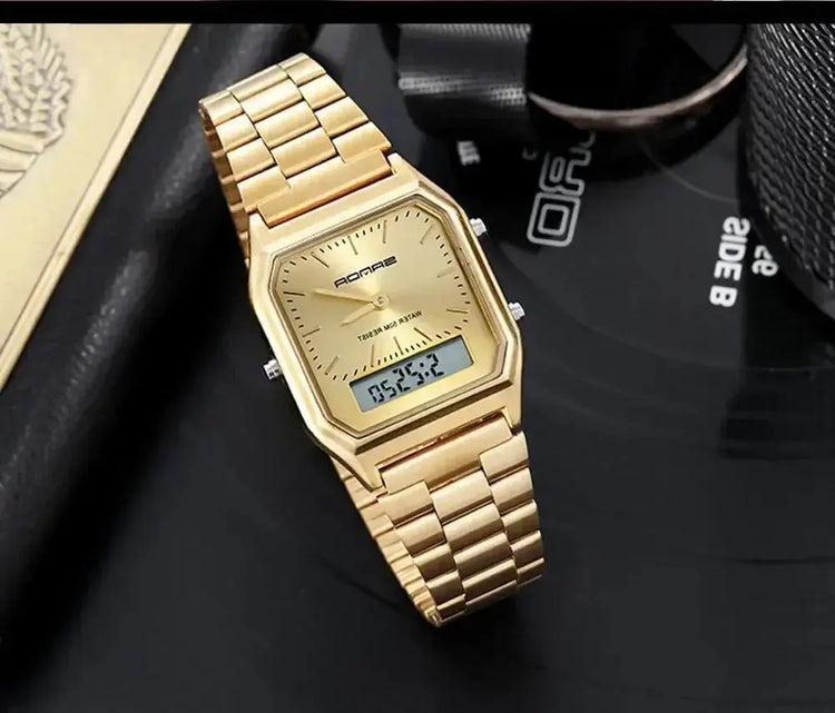 Stainless Steel LED Digital Dual Display Clock Waterproof Sports Watch Inspirational Watches
