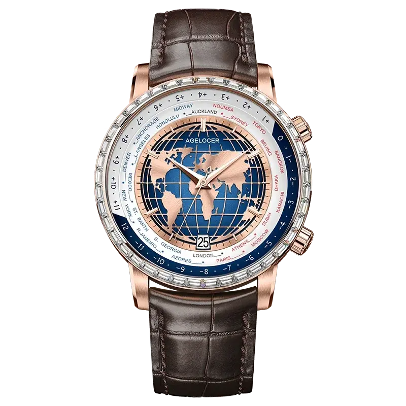 World Time Automatic Mechanical Calendar Stainless Steel Inspirational Watches